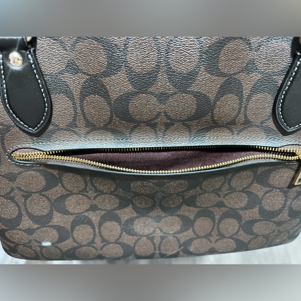 Coach Brown and Black Signature Tote Purse Bag Zip up - Picture 8 of 15